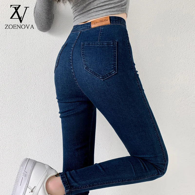 Classic Blue  Jeans Women High Waisted Super Elastic Y2k Aesthetic Fashion Capri