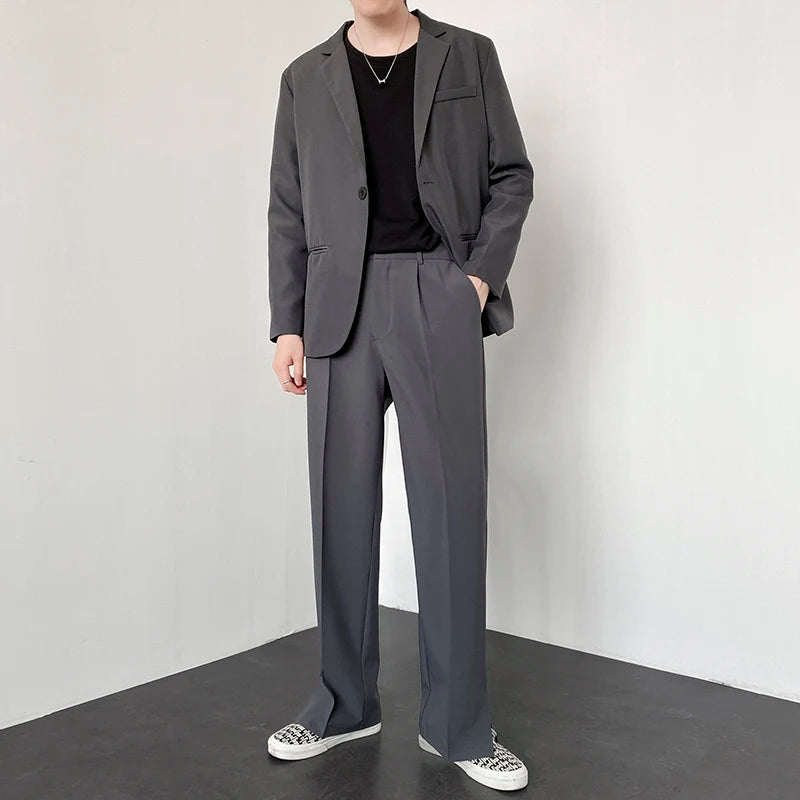 Men Suit Pants Korean Casual Pant Neutral Solid Fashion Design Wide Leg Business