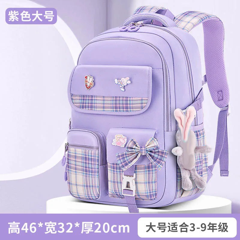 Protecting The Spine Ergonomics Elementary School Students Girls Checkered Backpack Large Capacity Lightweight Waterproof