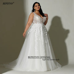 Boho Wedding Dresses For Plus Size Women Bride Sleeveless A Line Ivory