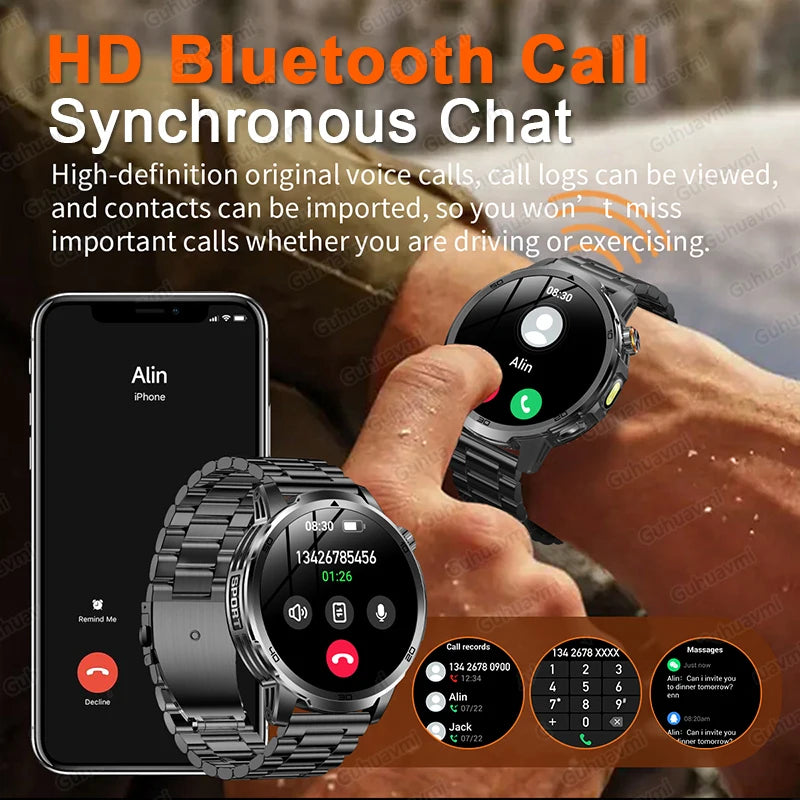 1000mAh Super Large Battery Military Smart Watch BT Call LED Flashlight SOS Alarm 5ATM Waterproof Outdoor Tactical Watches Men