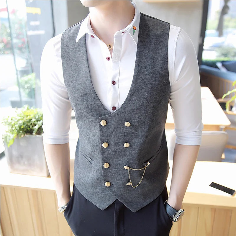 Tuxedo for Mens: Men's Double Breasted Vest Spring Slim Sleeveless Formal Suit