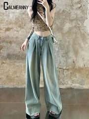 Women Pants Straight wide leg jeans Harajuku printed Cargo Jeans