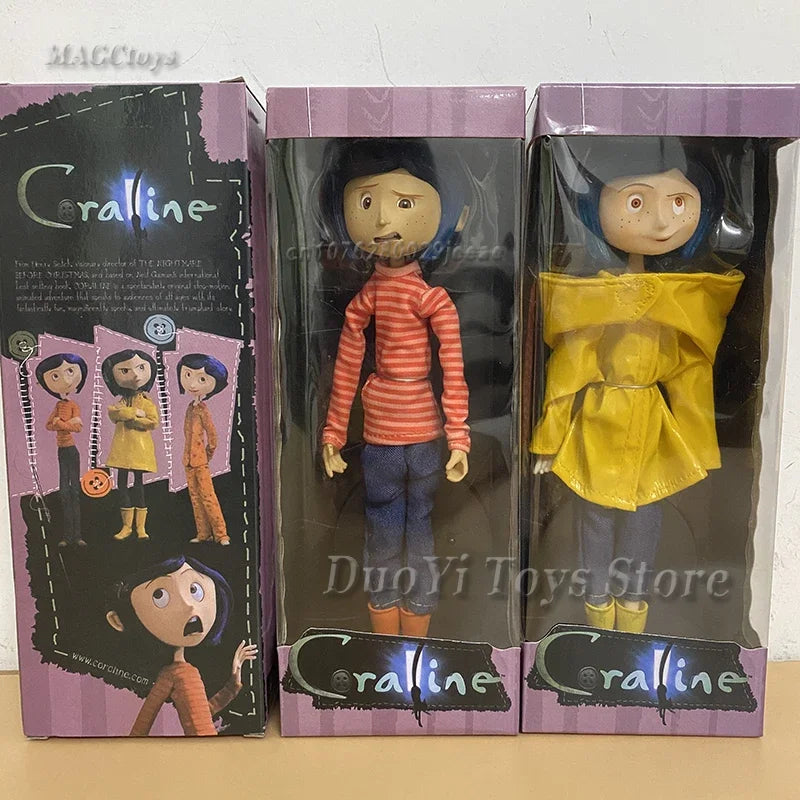 NECA Anime Coraline Doll Articulated Anime Figure Raincoat Sweater In Striped Shirt Toy LA Girl Decoration Model Bithday Gifts