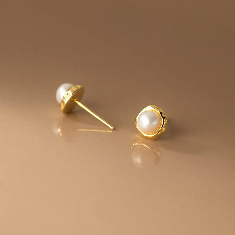 WANTME 925 Sterling Silver Simple Natural Baroque Pearl Korean Stud Earrings for Women Fashion Moon Surface Statement Jewelry
