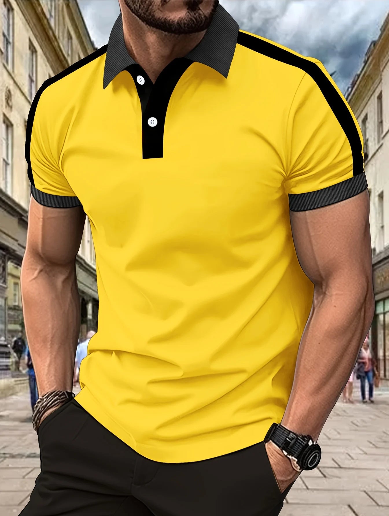 The 2025 summer new men's POLO shirt features a casual refreshing and simple printed streetwear style