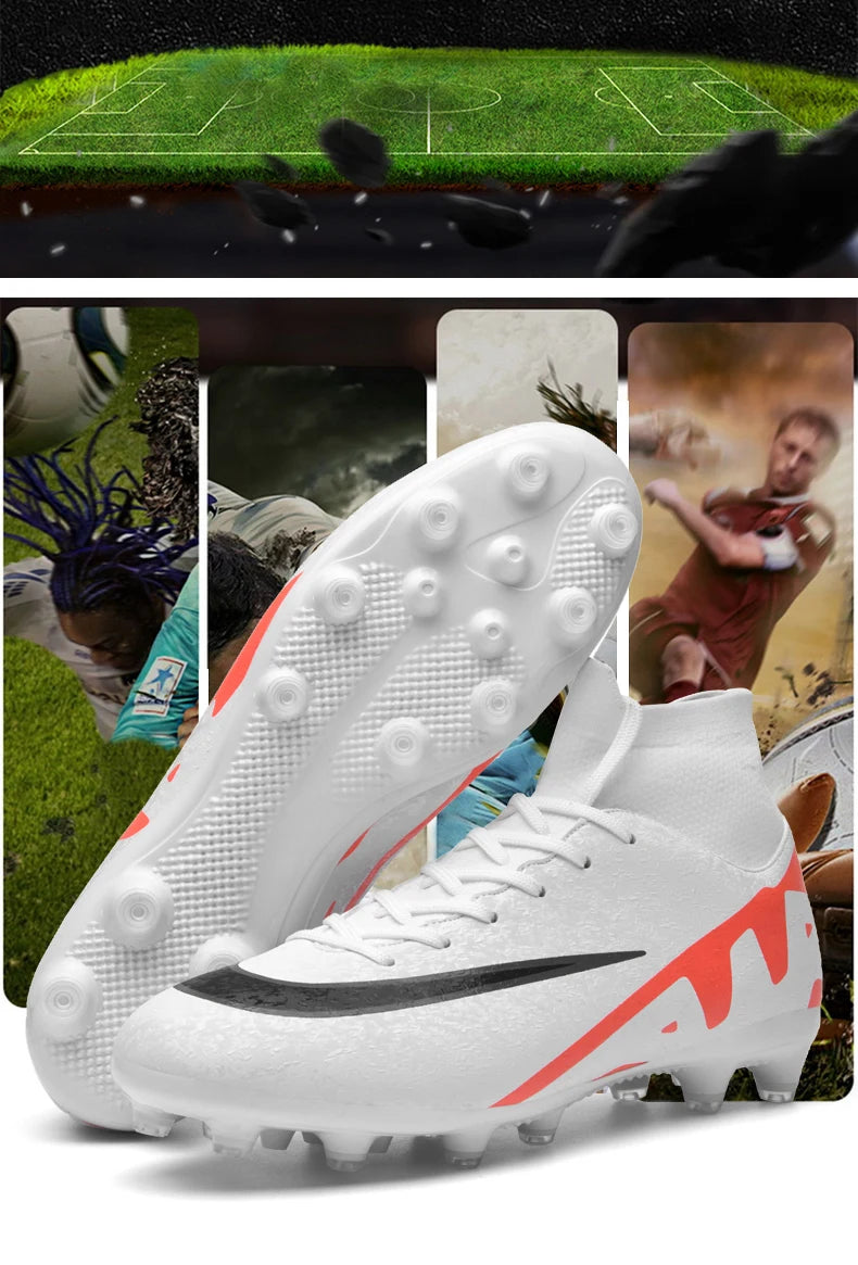 Men Soccer Cleats High Ankle Football Boots TF/FG Training Outdoor Long Spikes