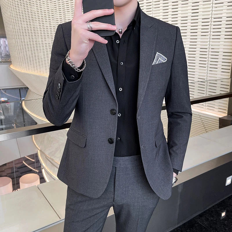 2024 New high quality Men's suit (suit + trousers) High quality fashion Korean version slim party groom dress two-piece set M-4X