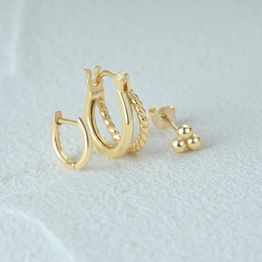 CANNER 925 Sterling Silver 3PCS Zircon Double Layer Hoop Earrings For Women Minimalism Ins Earrings Fine Jewelry Party Gift