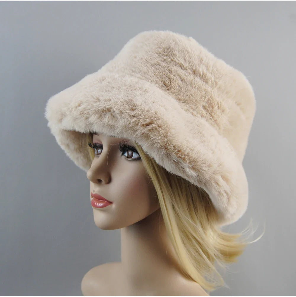 Hot Fashion Fake Rabbit Fur Hats Super Soft Women Winter Hat Cotton Lining Warm Russian Fashion Ski Beanies Plush Solid Color