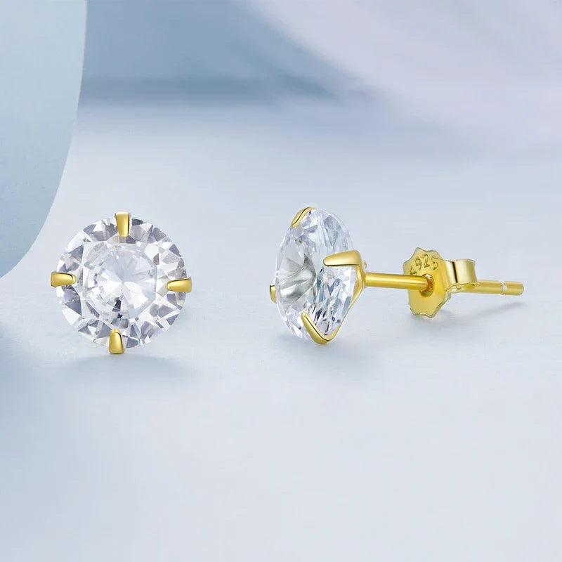 Bamoer CZ Stud Earrings 925 Sterling Silver Platinum Plated Round Cubic Zirconia Hypoallergenic Barbell Earrings 4-7mm