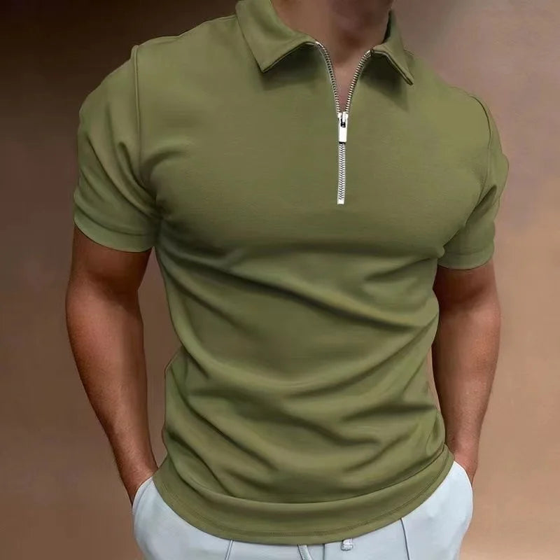 Business Men's Golf Polo Zipper Collar Short Sleeve Polo Shirt Outdoor Casual Daily Street Wear Summer Micro Elastic Polyester
