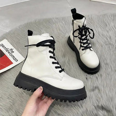 Footwear with Laces Women's Ankle Boots Combat Biker Short Shoes