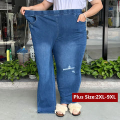 Jeans Women 9XL 8XL 7XL High Waist Plus Size Pencil Pants Loose Stretched Trousers