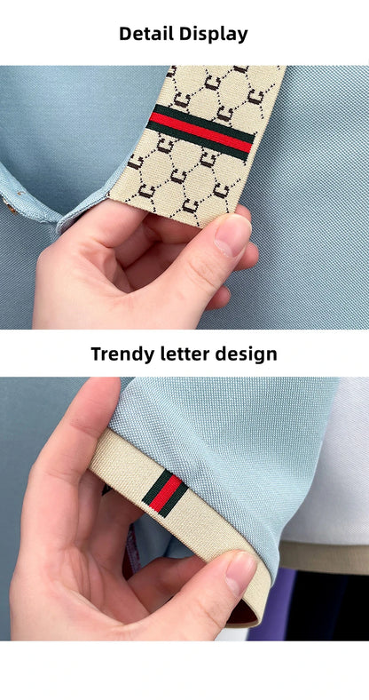 Luxury brand B letter embossed short sleeve polo shirt men summer lightweight breathable new fashion color blocked lapel T-shirt