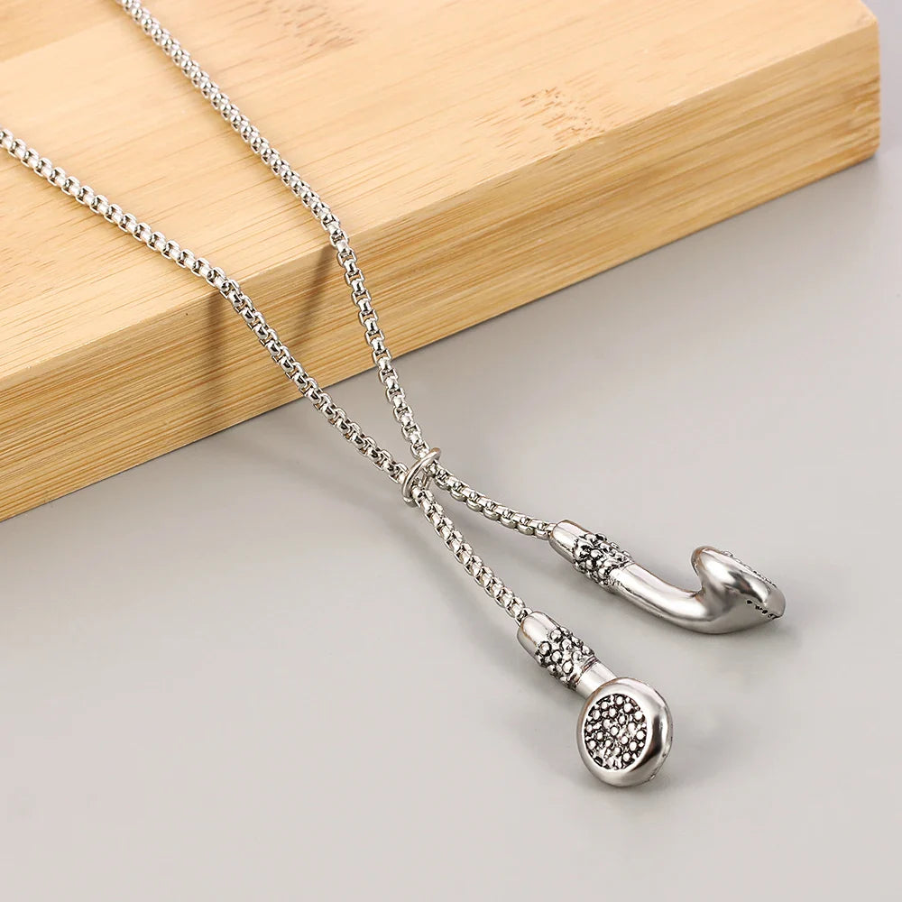 Fashion Necklace Hip-hop Kirsite Music Headphones Earbuds Pendant Metal Men Clothing Accessories Necklace