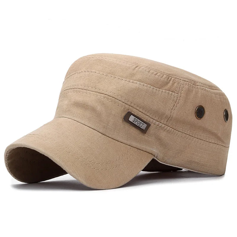 Vintage Washed Cotton Military Caps Flat Top Baseball Cap Adjustable Fitted Thicker Cap Sun Protection Men Women Cadet Army Cap
