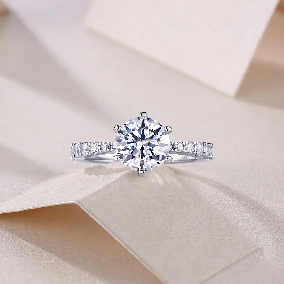 JIUZUAN 2ct Moissanite Ring, 925 Silver Plated 18k, Round Cut, Eternity Band, Wedding Ring for Women, Sparkle Engagement Jewelry