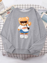 A Young Teddy Bear Girl Full Of Vitality Cute Hoodie Women Street Fleece Hoody