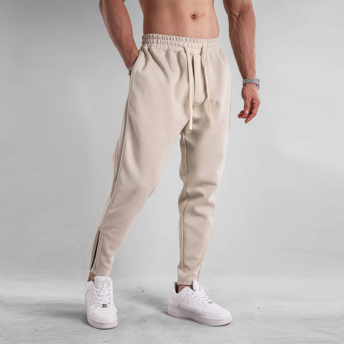 Men's Clothing Sport Casual Zipper Baggy Pants Cotton Long Trousers Outdoor Gym