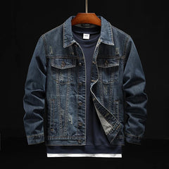 Men Fashion Denim Jacket Embroidery Ripped Slim Jeans Coat Spring Autumn