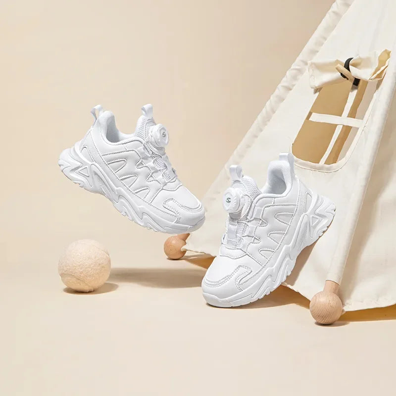 Children's Sports Shoes, Leather Upper, Small White Shoes, Autumn Boys and Girls