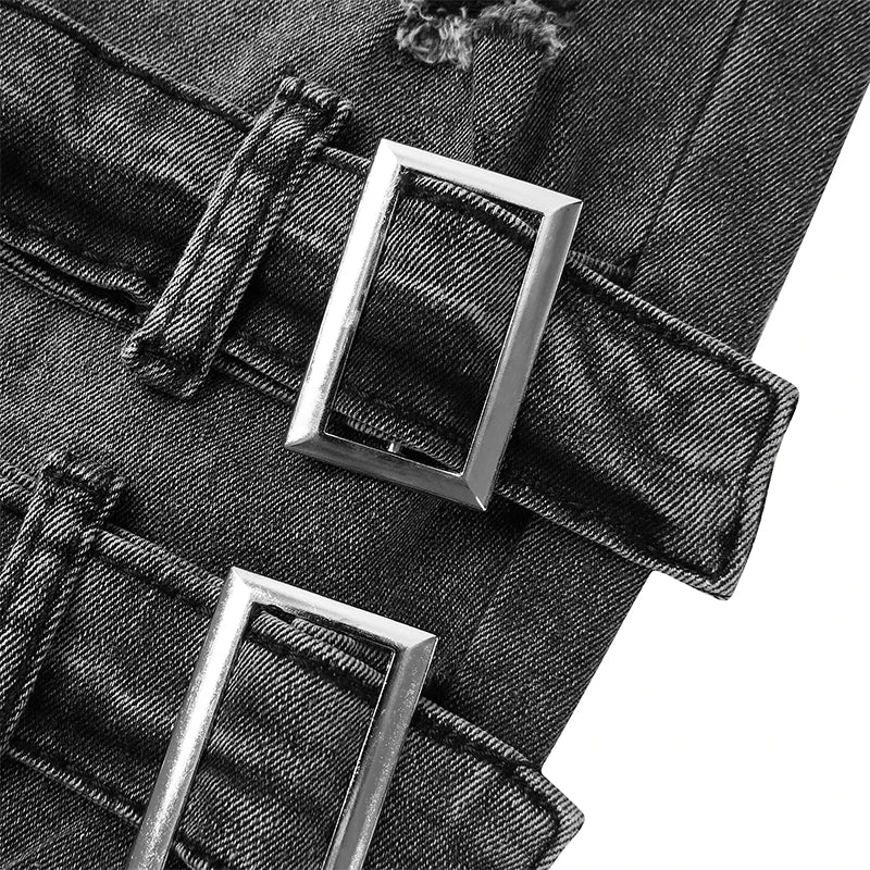 Zipper Decoration Slim Fit Biker Jeans Men Cotton Stretchy Ripped Skinny Jeans