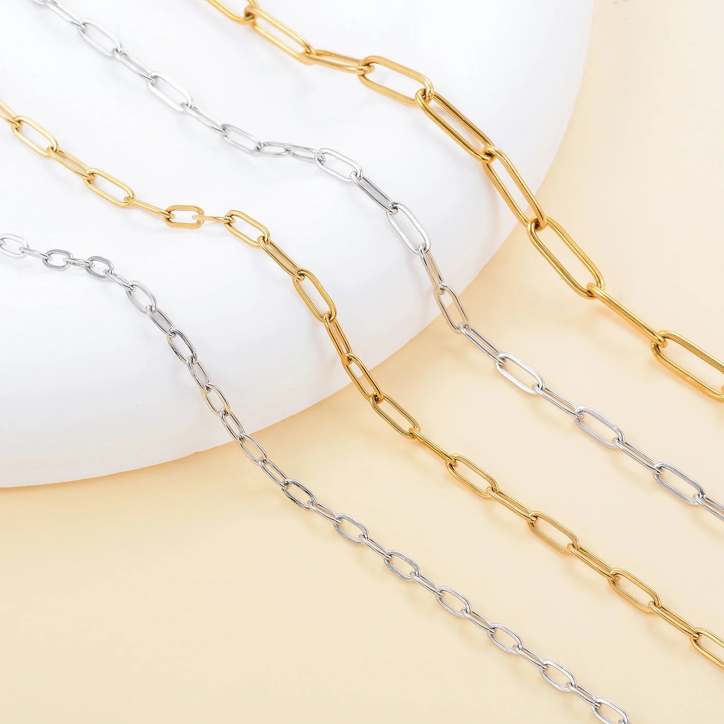 Polished Paper Clip Chain 2.5/2.7/4mm Stainless Steel Necklace Trendy Layering Choker Waterproof Jewelry Men And Women