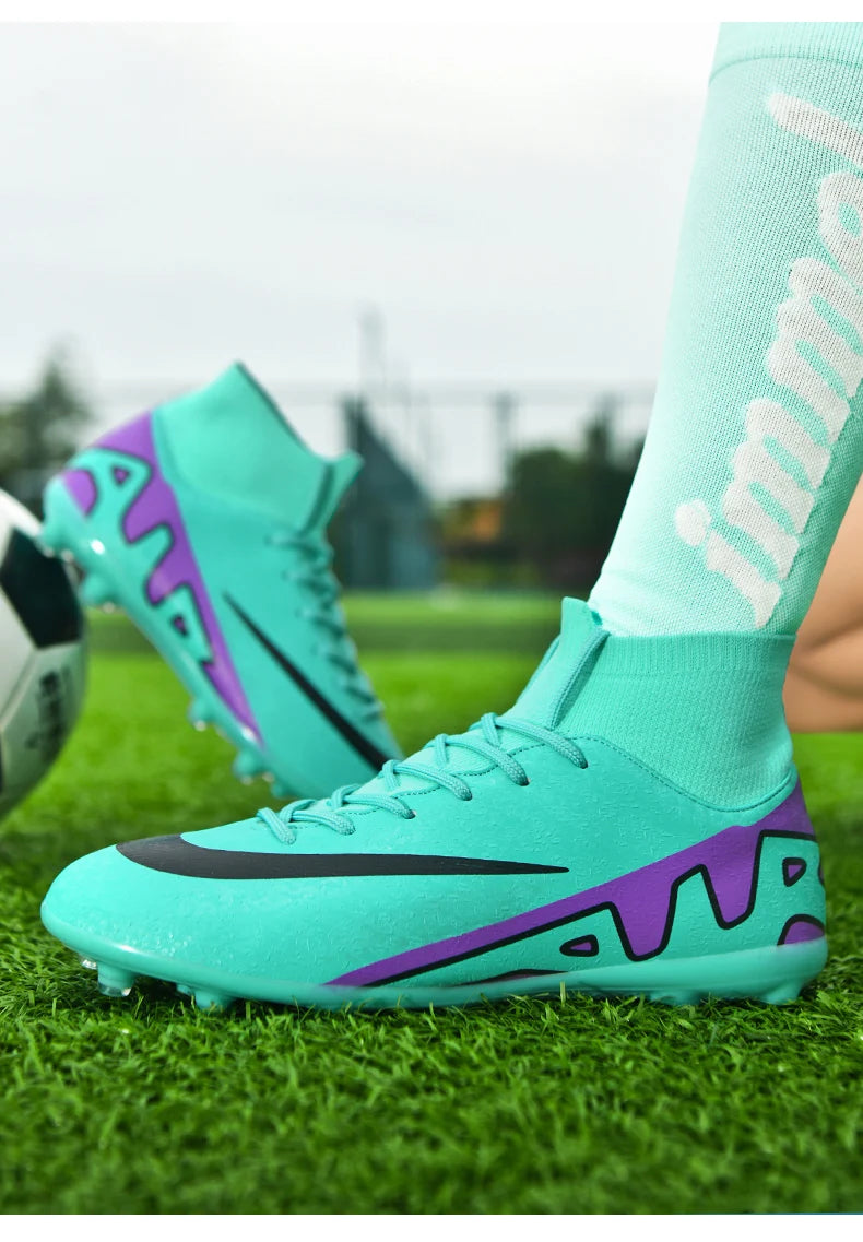 Men Soccer Cleats High Ankle Football Boots TF/FG Training Outdoor Long Spikes
