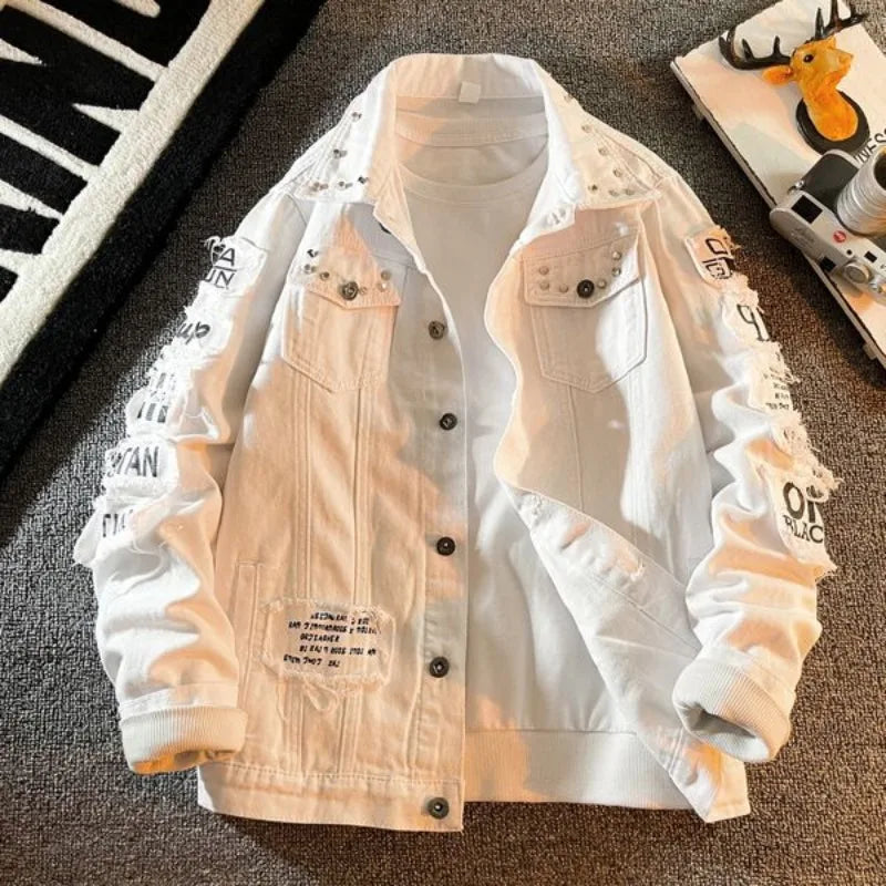 Denim Jacket Patches Windbreaker Cotton Trucker Jacket Men Western Lined Fashion