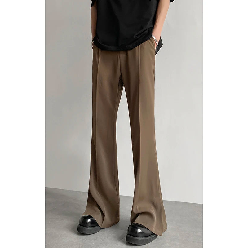 Brown Black Suit Pants Men Fashion Social Mens Dress Pants Korean Loose Straight Casual Flared Pants