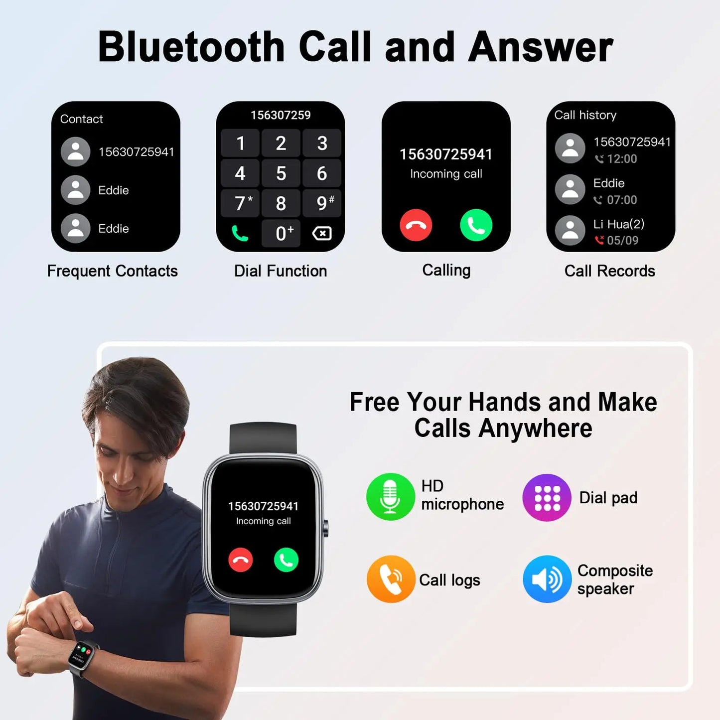 Smart Watch, 1.91" Smartwatch (Answer/Make Call), IP68 Waterproof Fitness Tracker, 110+ Sport Modes, Heart Rate and Sleep Monit