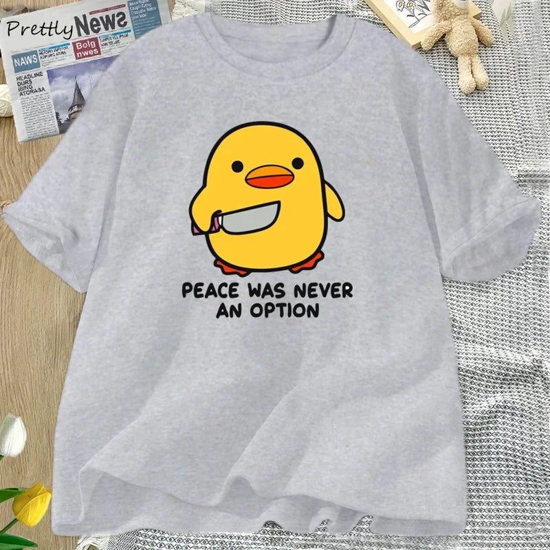 Peace Was Never An Option Cute Animal Tshirt Funny Goose Graphic T Shirts Summer Casual Short Sleeve Tops Women Clothing