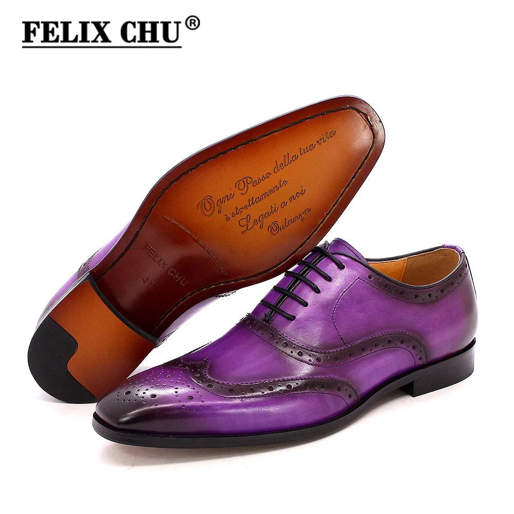 Big Sizes Handmade Mens Wingtip Oxford Shoes Genuine Calf Leather Traditional Brogue Dress Shoes Wedding Formal Shoes for Men