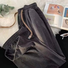 Autumn Fashion Women Corduroy Sweatpants Bf High Waist Drawcord Korean Solid