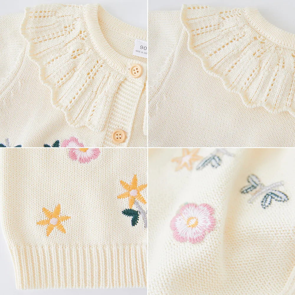 Flower Girl's Cardigan Sweater Spring Fashion Cotton Coat Beige Sweet Jacket