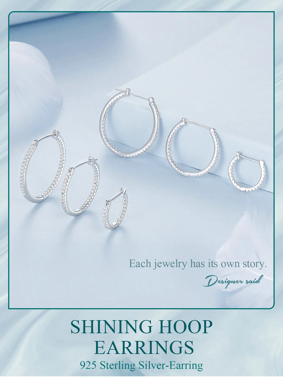 BAMOER 925 Sterling Silver Cubic Zirconia Hoop Earrings, White Gold Plated Lightweight Hypoallergenic Hoop Earrings for Women