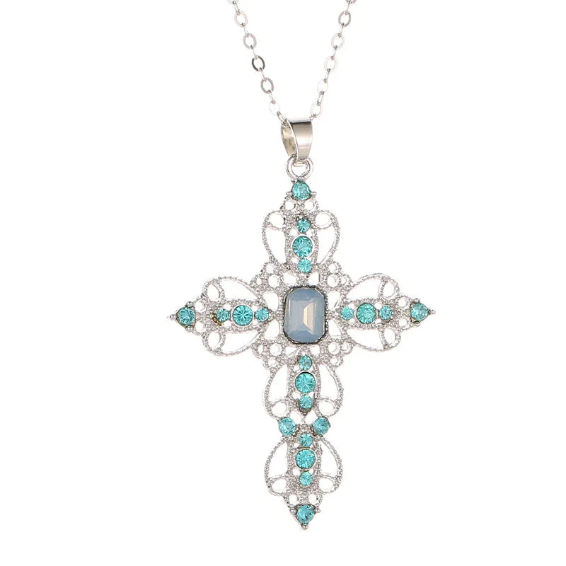 Gothic Big Zircon Cross Necklace Unisex Y2K Irregular Goth Large Cross Pendant Necklaces  for Men Women Couple Necklace Jewelry