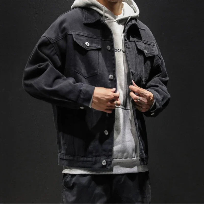 Men's Denim Jacket Autumn Male Jean Coats Black Cargo Big Size Menswear