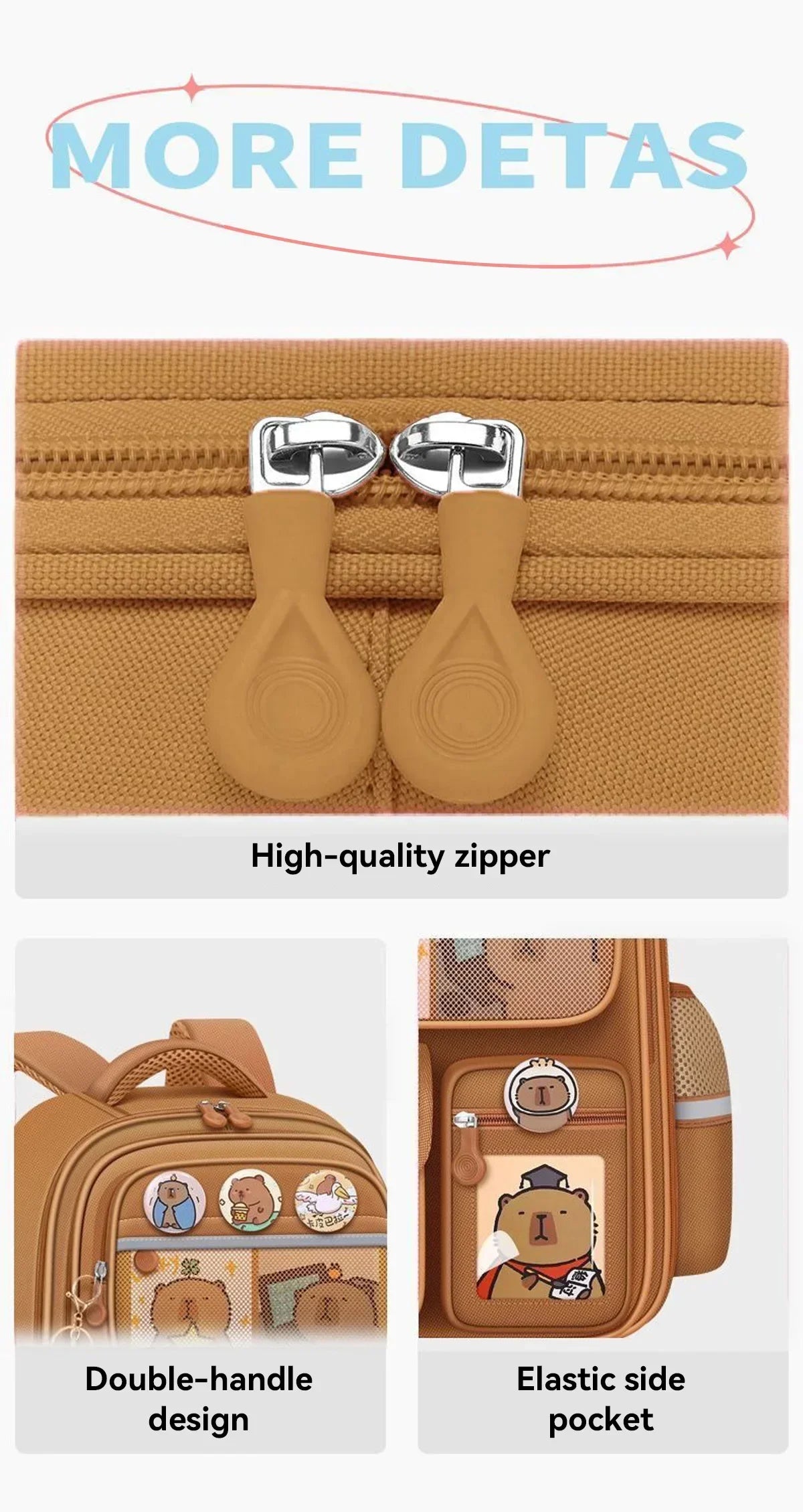 Capybara School Bag Waterproof Backpack Large Capacity Alleviate Burden Protecting Spine Widen Straps Backpack for Students Gift