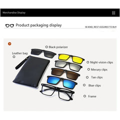 Sunglasses Square Frame Magnetic Clip On Glasses Optical Prescription