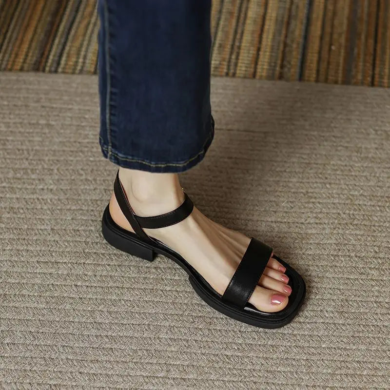 Open Toe with Low Heels Women's Shoes Buckles White Sandals for Woman Summer 2023 Office Work Footwear New Breathable Fashion