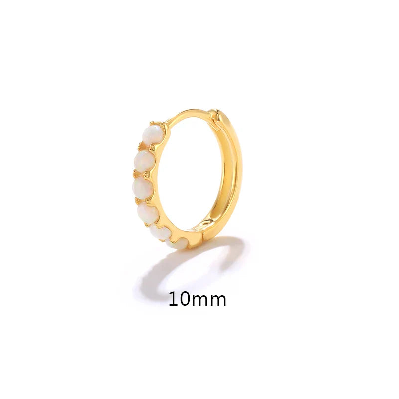 CANNER 6 8 10mm 925 Sterling Silver Opal Round Piercing Huggie Hoop Earrings for Women Fine Jewelry Accessories Pendientes 1pc