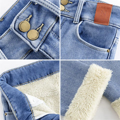 Mid Waist Warm Jeans For Women Blue Female Winter Jeans Women Denim Pants