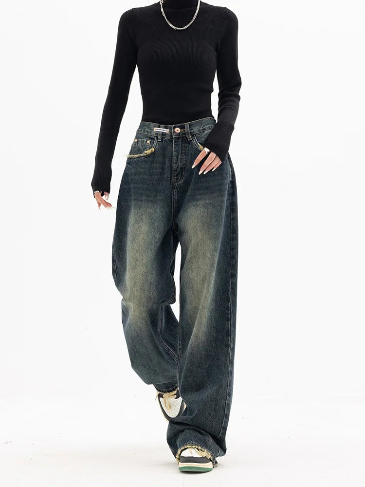 High Waist Women's Jeans Harajuku Vintage BF Style Streetwear All-match Loose Fashion