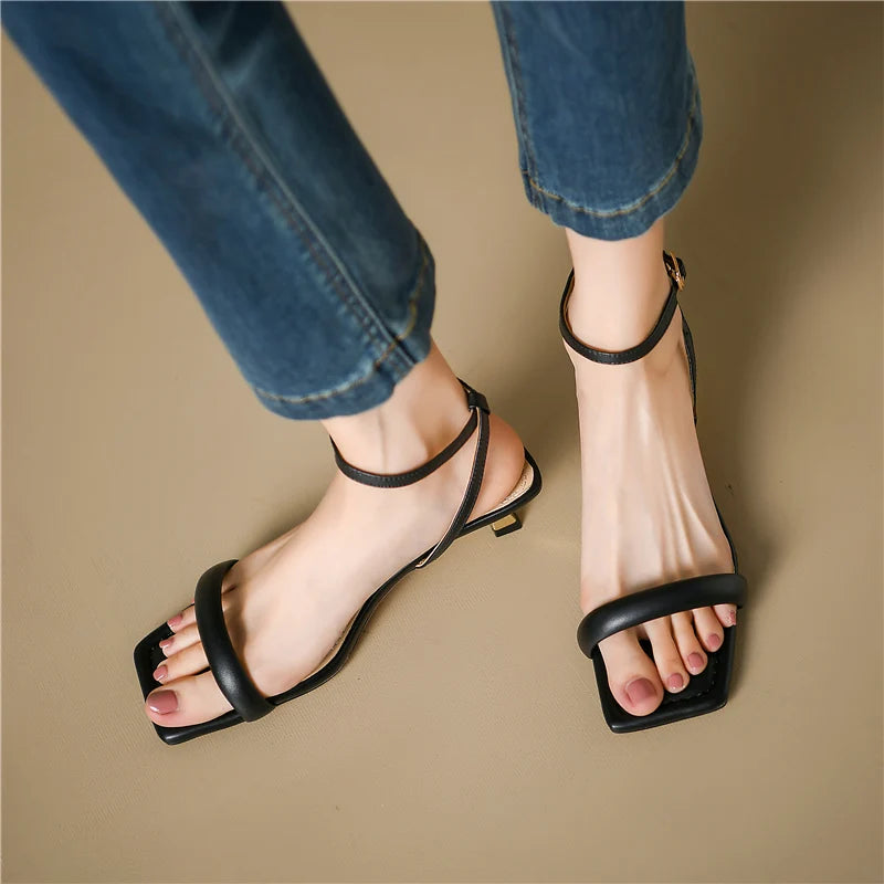 FEDONAS Summer Concise Women Sandals Genuine Leather Elegant Thin Heels Pumps Ankle Strap Shoes Woman Office Lady New Arrival