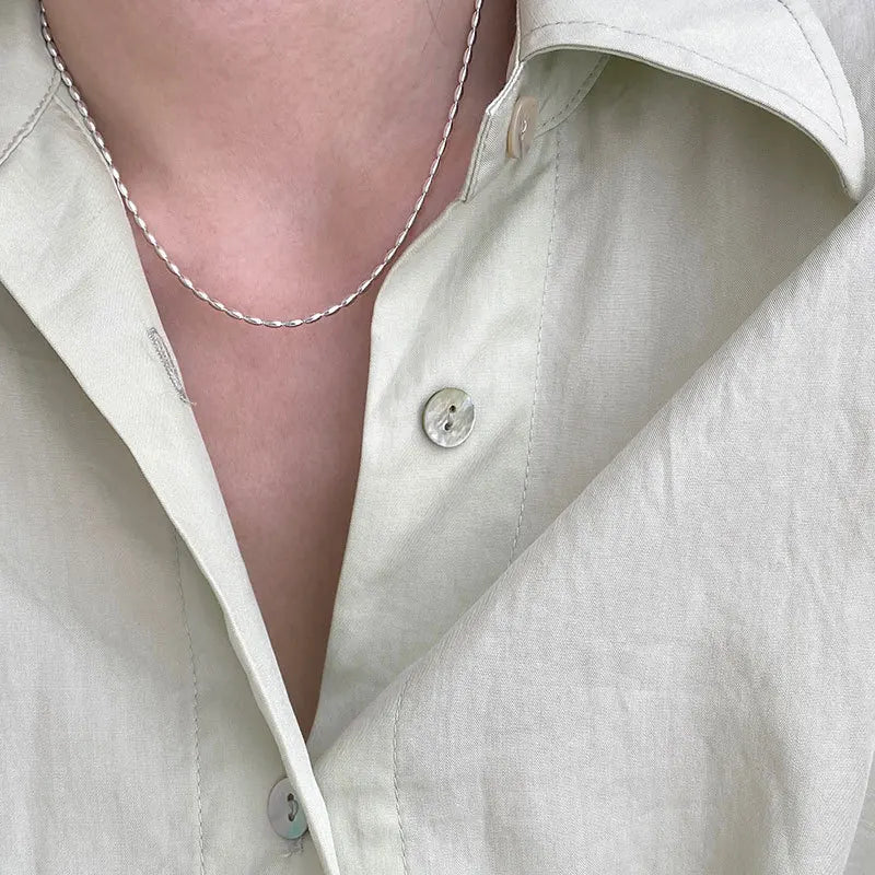 925 Sterling Silver Necklace With Simple Geometric Beads Choker Shiny And Delicate