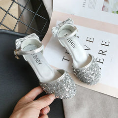 Baby Girl Shoes Princess Fashion Sequins Low Heel Summer Girls Sandals Cute Bowknot Kids Girls Party Shoes size 26-35 SMG077