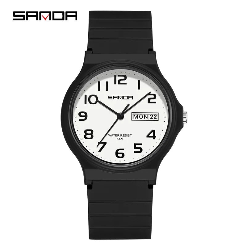 SANDA 9072 Quartz Watch Calendar Light  Weight Minimalism Ladies Women Wristwatches Simple Black Waterproof Watch Clock Reloj