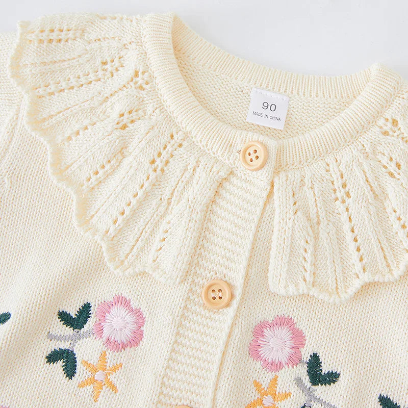 Flower Girl's Cardigan Sweater Spring Fashion Cotton Coat Beige Sweet Jacket